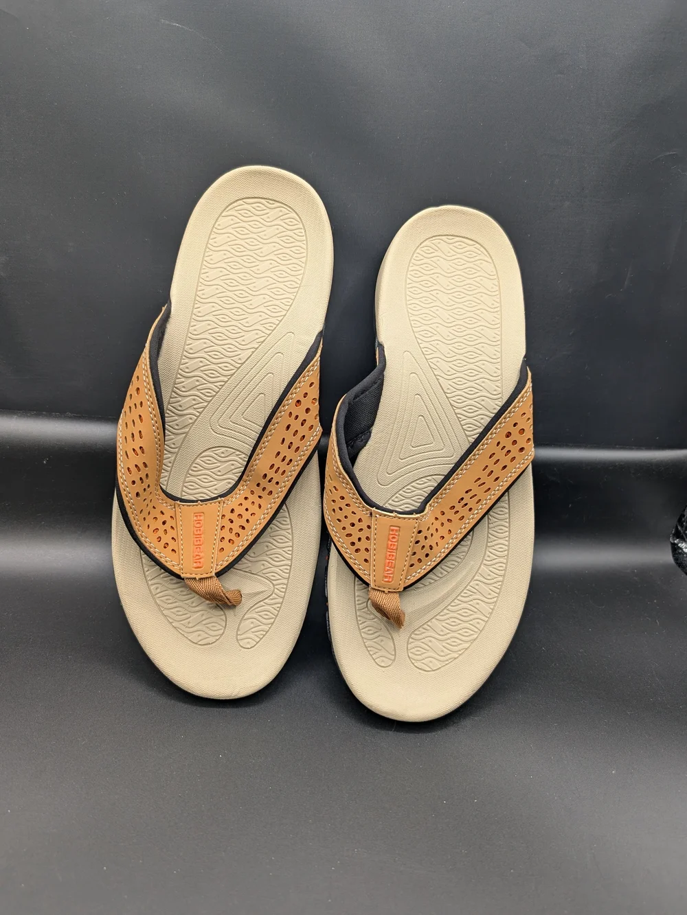 Men's Tan Leather-Style Comfort Flip Flops